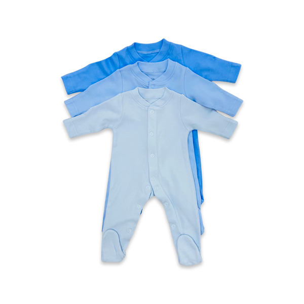 Blue 3 pack cotton sleepsuits